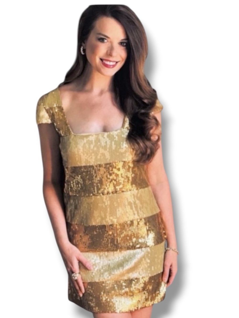 Anthropologie Corey Lynn Calter Gold Sequin Short Sleeve Sheath Dress Size 2